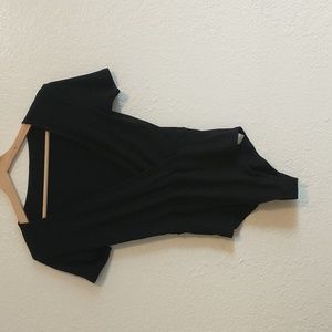 Ribbed Black Wrap Top Bodysuit Size M